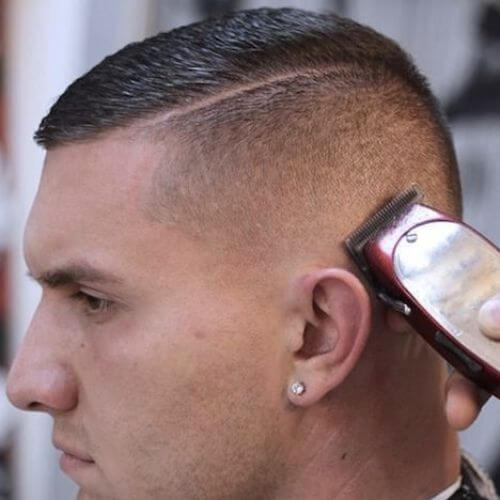 military-inspired buzz cuts and beard