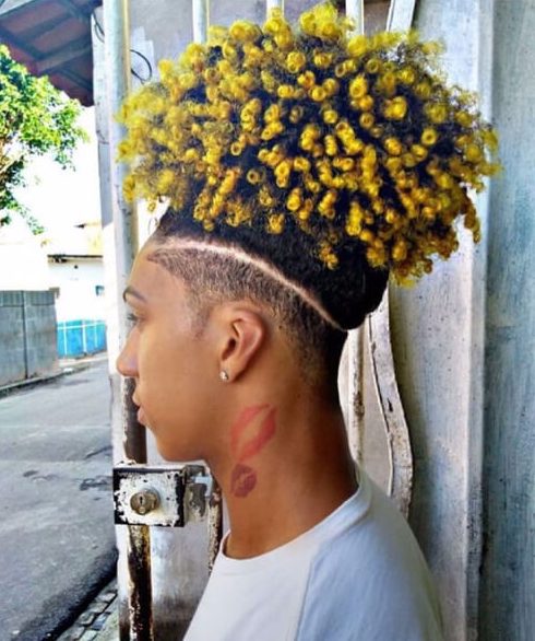 jumbo marker yellow afro tips undercut with curly hair