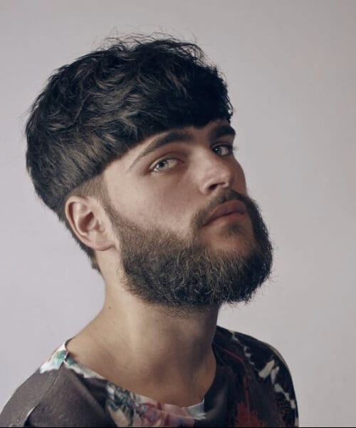 bowl haircut and beard
