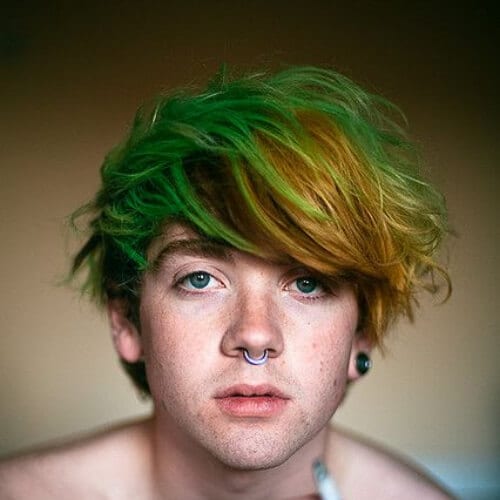 copper green shaggy hairstyles for men