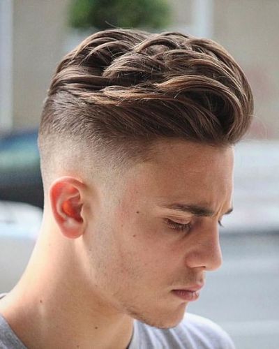 Wavy Hair Side Swept with Bald Fade and No Beard