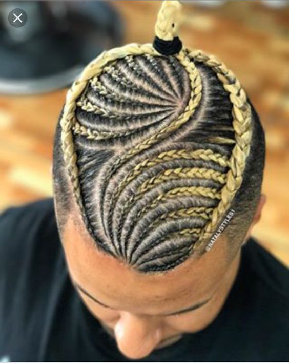 Spiral Braids for Men with Blonde Highlights and Top Knot
