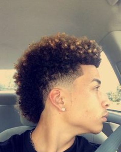 Medium Curly Hairstyles with Blonde Highlights and Taper Fade