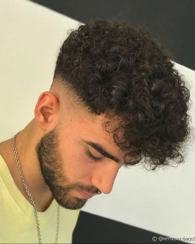 Tight Forward Swept Curls with Mid Fade