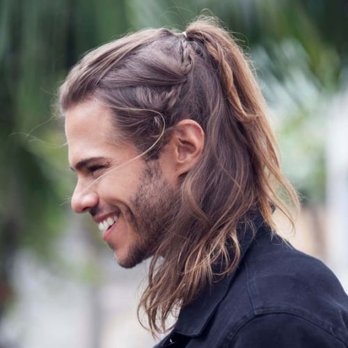 casual viking hairstyle with half up half down ponytail