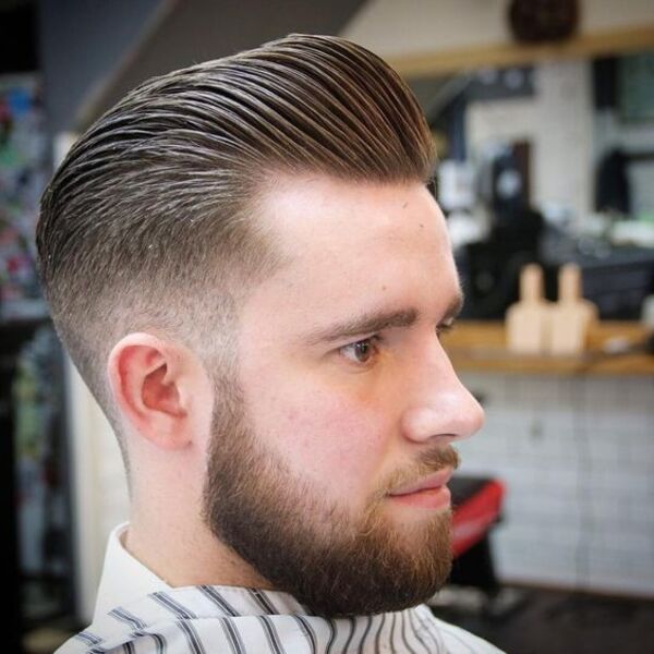 Classic Pompadour Greaser Hairstyles - a man had his Classic Pompadours with beard