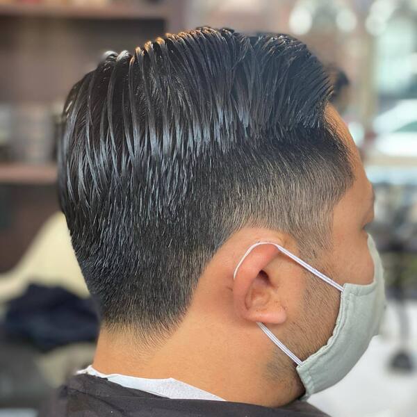 Dapper Look Down Combover - a man had his Dapper Look Down Combover withj mask