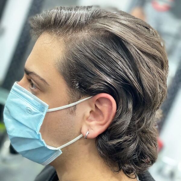 Long Curly Hair Combover - a man had his Long Curly Hair Combover with mask