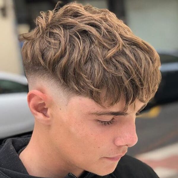 Low Temple Fade With Fringe - a white boy had his Low Temple Fade With Fringe colored