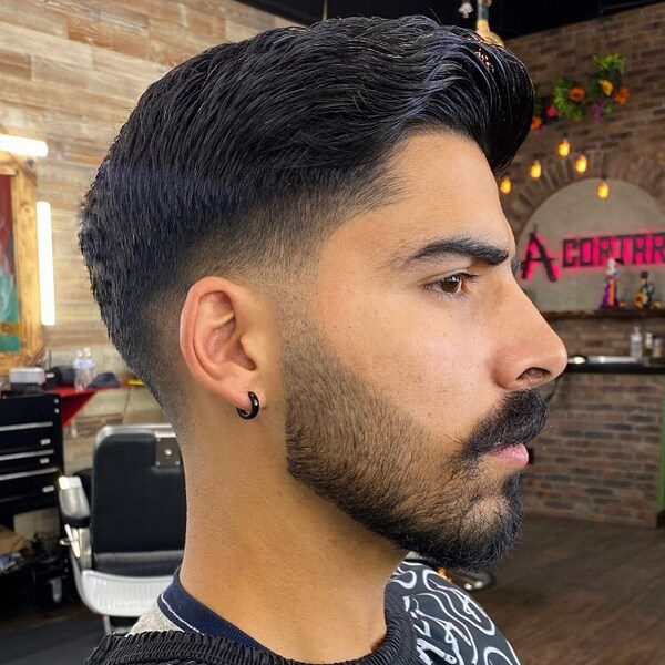 Mid Taper Fade with Beard - a man had his Mid Taper Fade with Beard with shirt