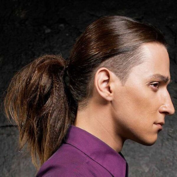 Polished Feel Ponytail Hairstyles for Men - a man had his Polished Feel Ponytail with shirt