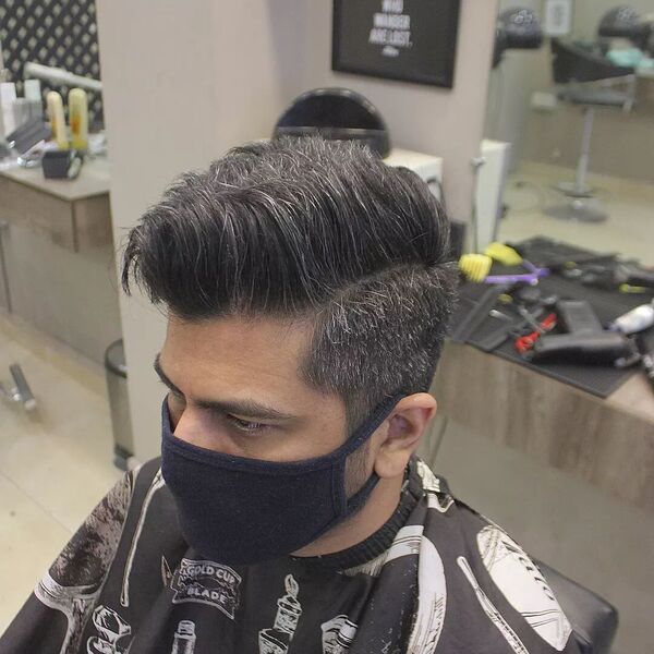 Quiff with Line Low Fade - a man had his Quiff with Line Low Fade with mask