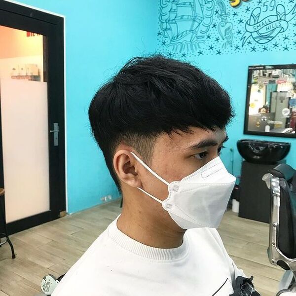 Short Cut Two Block Haircut for Men - a man had his Short Cut Two Block with mask