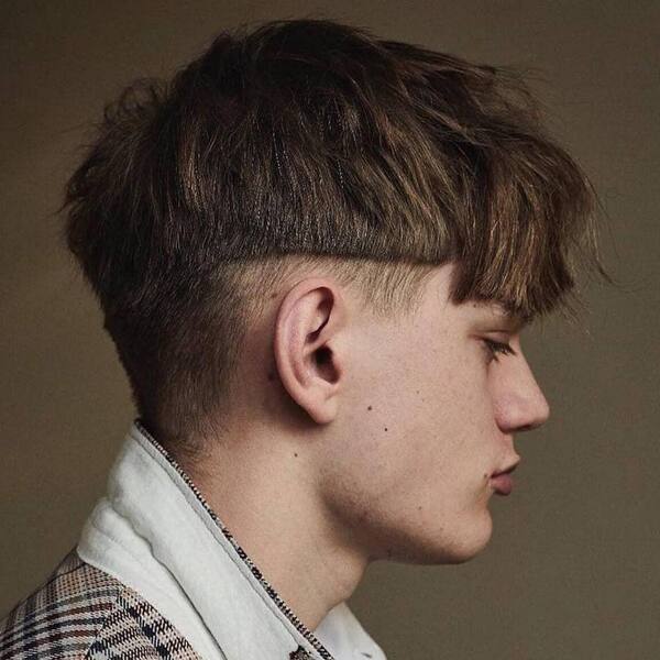Side Fade Bowl Cut - a man had his Side Fade Bowl Cut with shirt