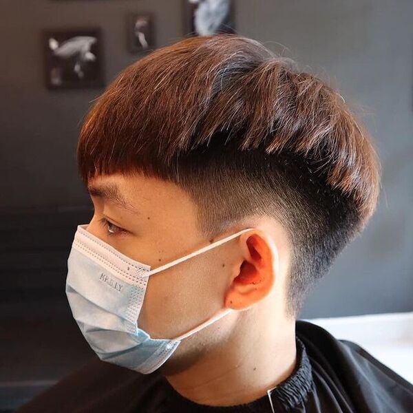 Two Block Mullet Haircut for Men- a man had his Two Block Mullet with mask