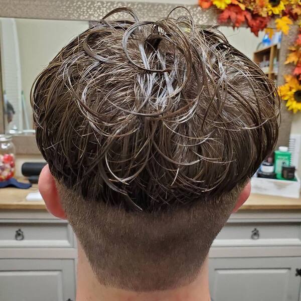 Wet Curly Bowl Cut - a man had his Wet Curly Bowl Cut with shirt