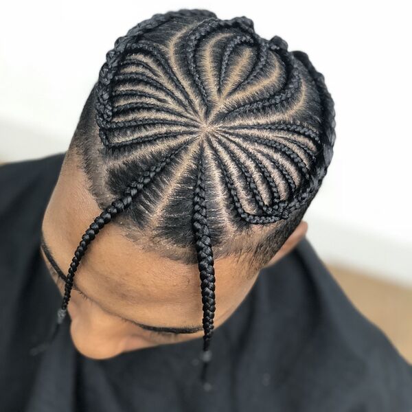Antenna Tight Braided Locks- a man wearing a barber's cape Crazy Haircuts