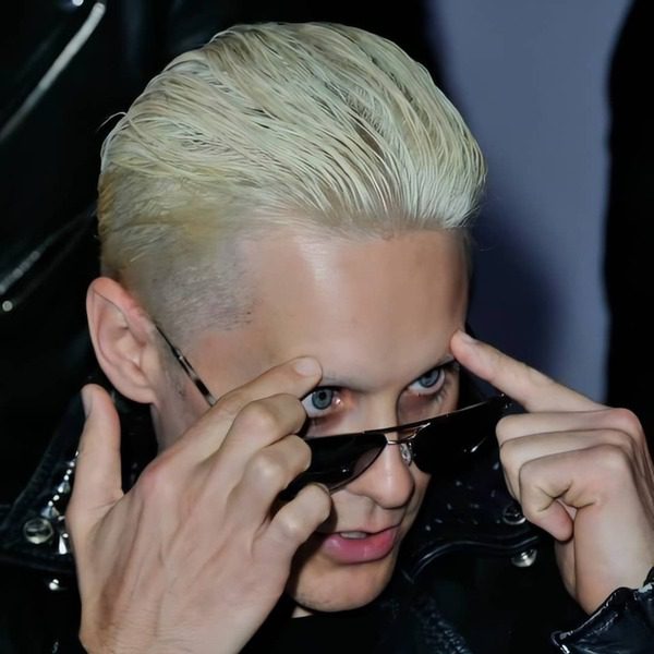 Platinum Blonde Slicked Back Undercut- Jared Leto wearing black shades