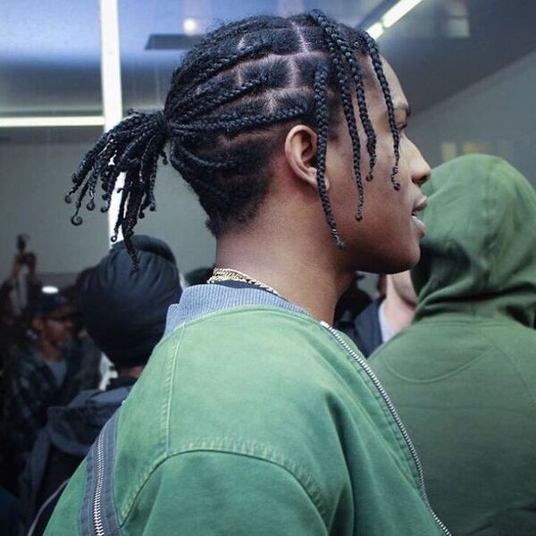 Side Braids with Ponytail- Asap Rocky wearing a green jacket