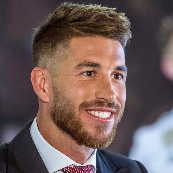 Textured Crew Cut with Mid Fade- Sergio Ramos wearing a formal black suit