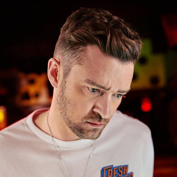 Wavy Top Faded Undercut- Justin Timberlake wearing a white shirt